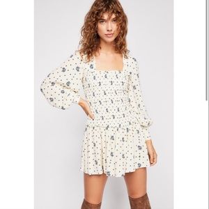 Free People Two Faces mini white smocked dress
